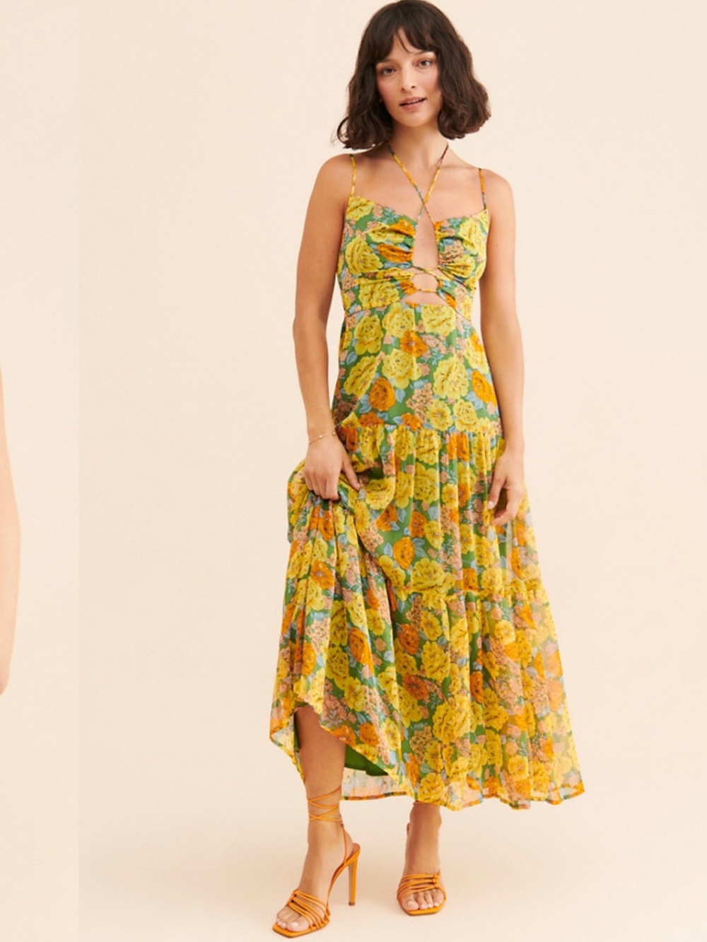 ASTR The Label X Revolve Brandy Yellow Multi Floral Maxi Dress M